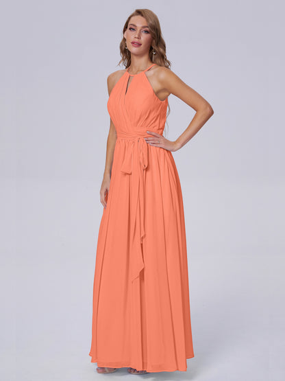 Amy Gorgeous Halter Chiffon Long Bridesmaid Dresses