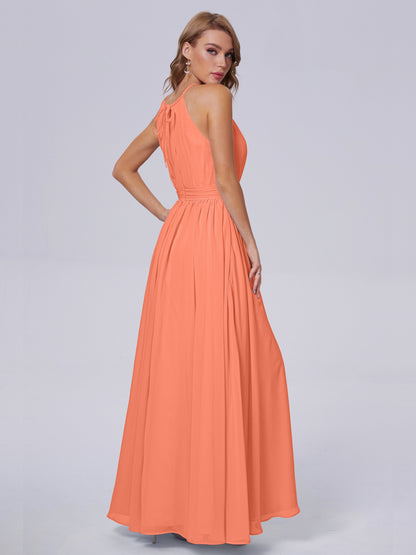 Amy Gorgeous Halter Chiffon Long Bridesmaid Dresses