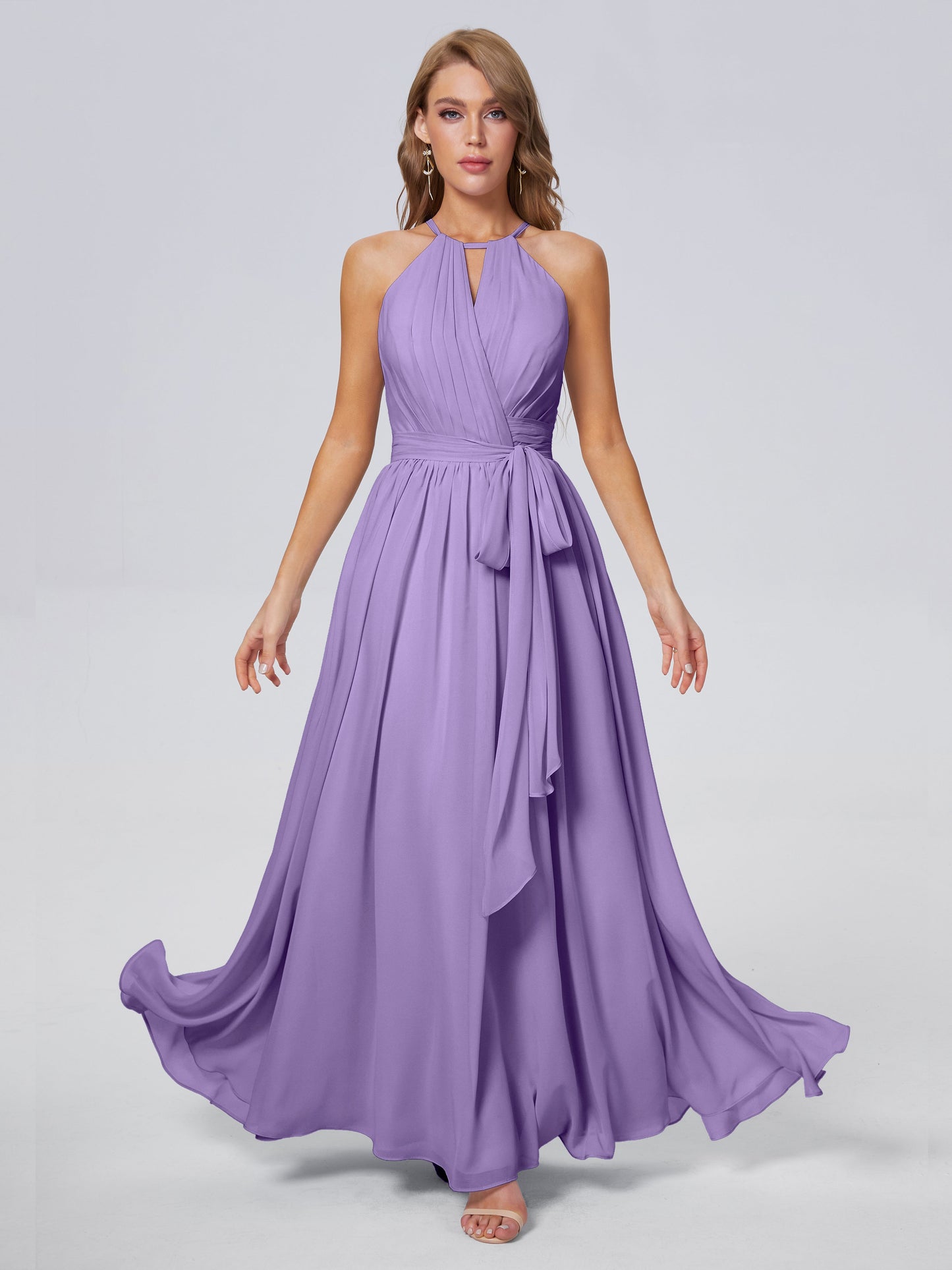 Amy Gorgeous Halter Chiffon Long Bridesmaid Dresses
