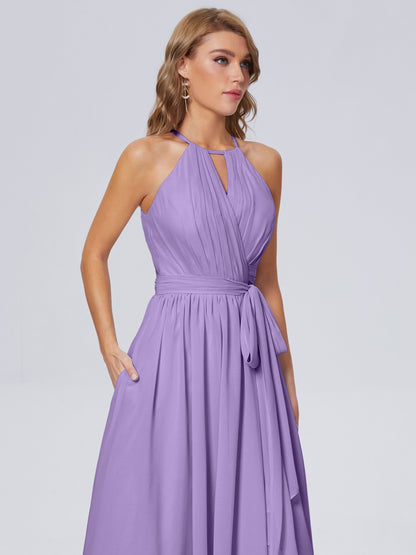 Amy Gorgeous Halter Chiffon Long Bridesmaid Dresses