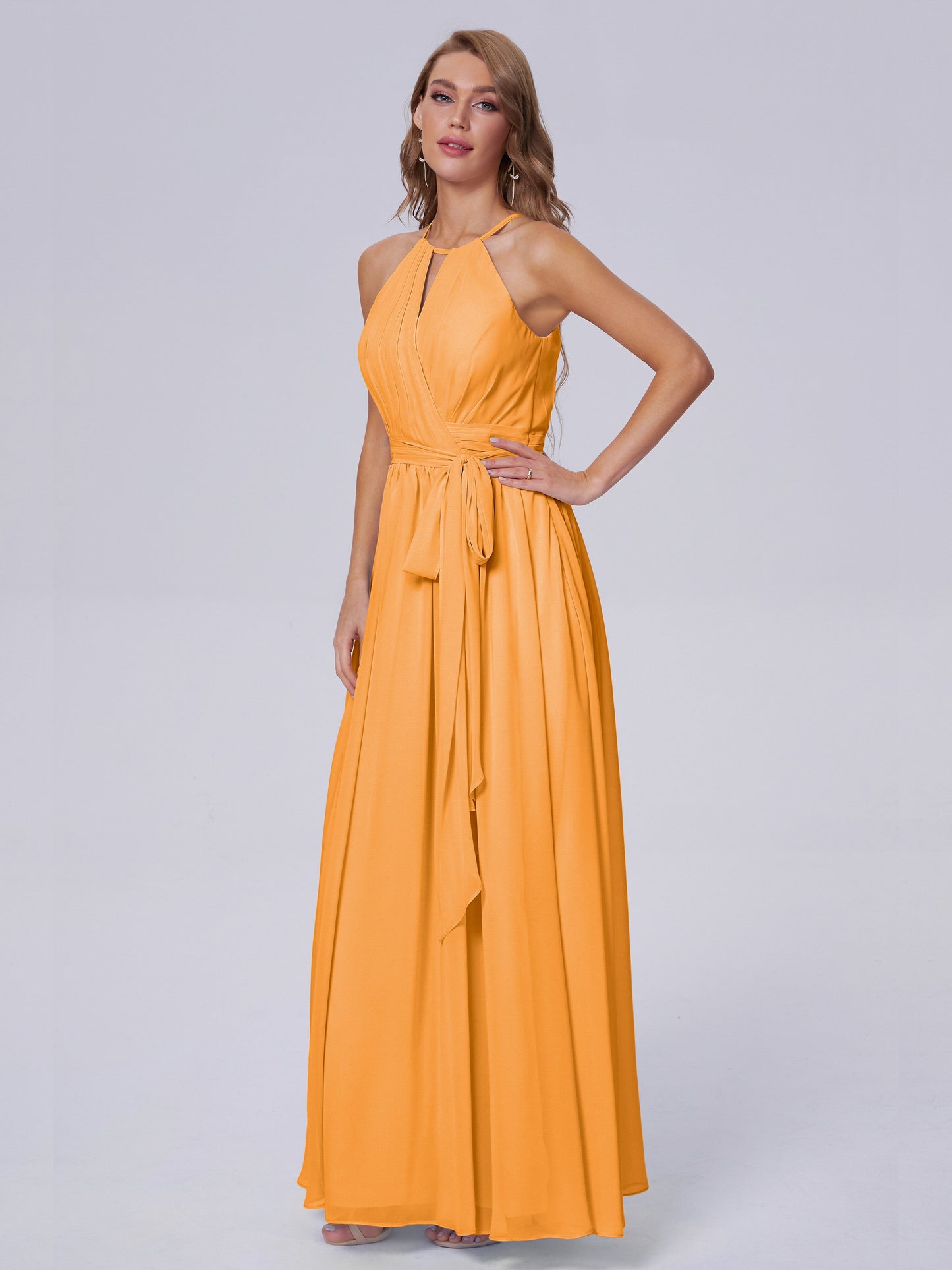 Amy Gorgeous Halter Chiffon Long Bridesmaid Dresses