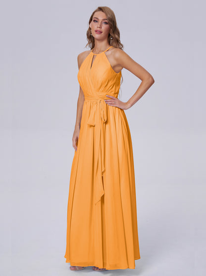 Amy Gorgeous Halter Chiffon Long Bridesmaid Dresses