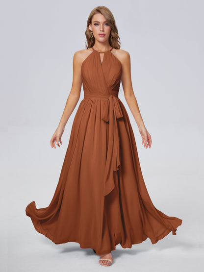Amy Gorgeous Halter Chiffon Long Bridesmaid Dresses
