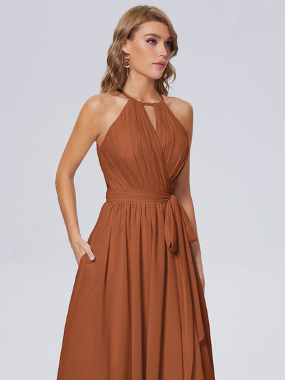Amy Gorgeous Halter Chiffon Long Bridesmaid Dresses