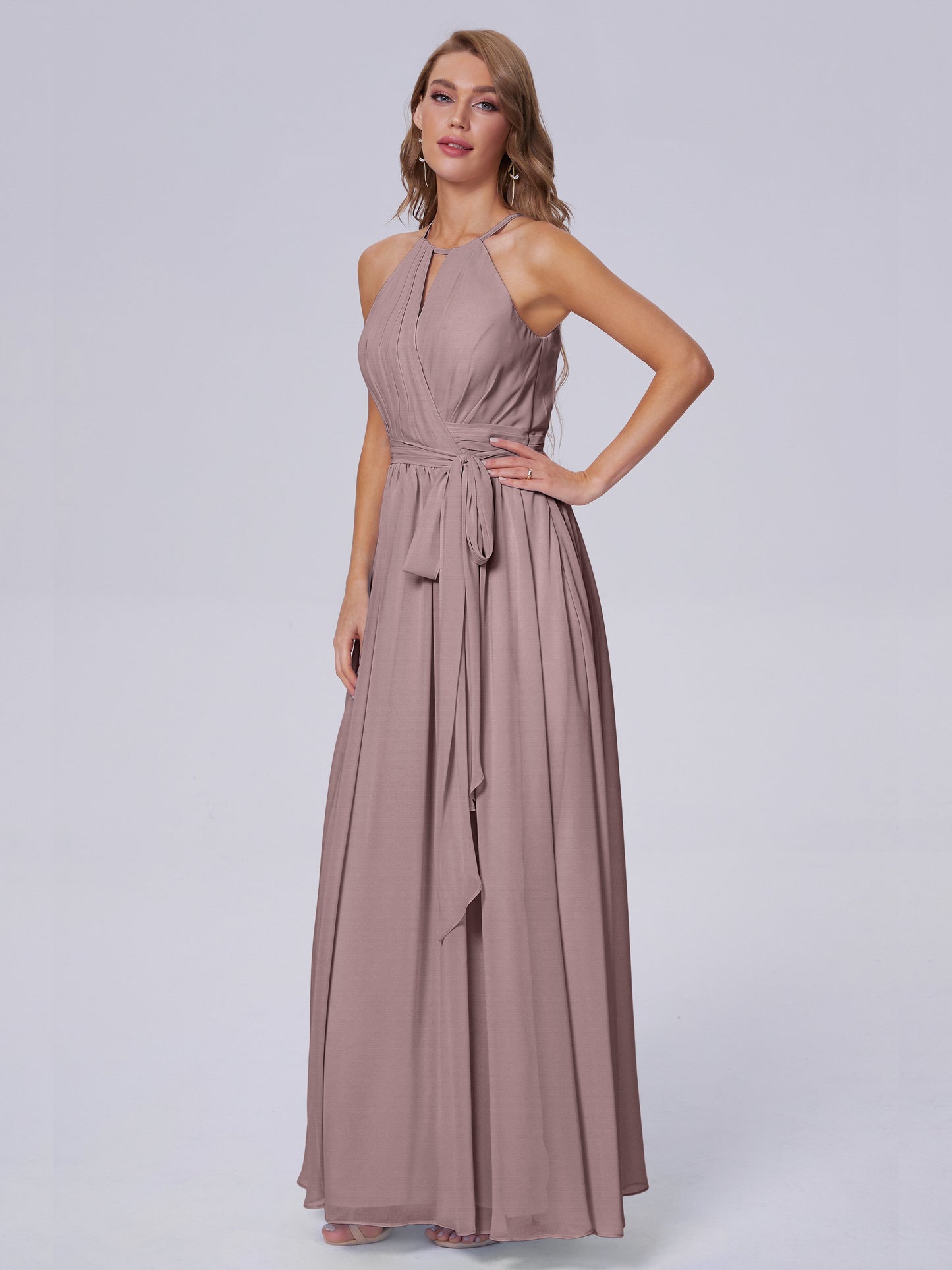 Amy Gorgeous Halter Chiffon Long Bridesmaid Dresses