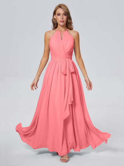 Amy Gorgeous Halter Chiffon Long Bridesmaid Dresses
