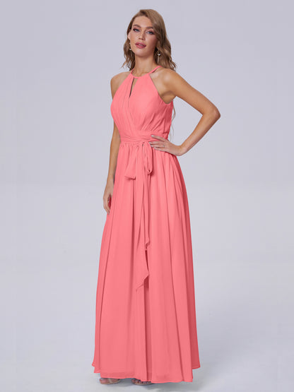 Amy Gorgeous Halter Chiffon Long Bridesmaid Dresses
