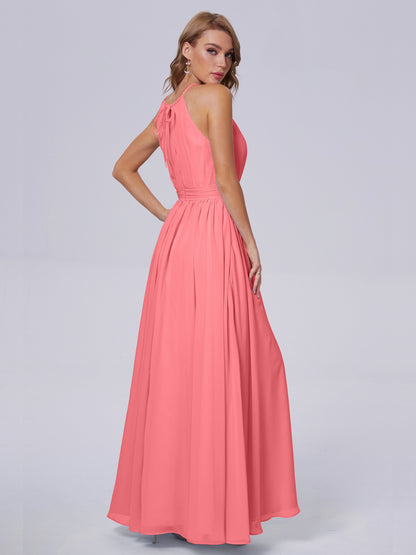 Amy Gorgeous Halter Chiffon Long Bridesmaid Dresses