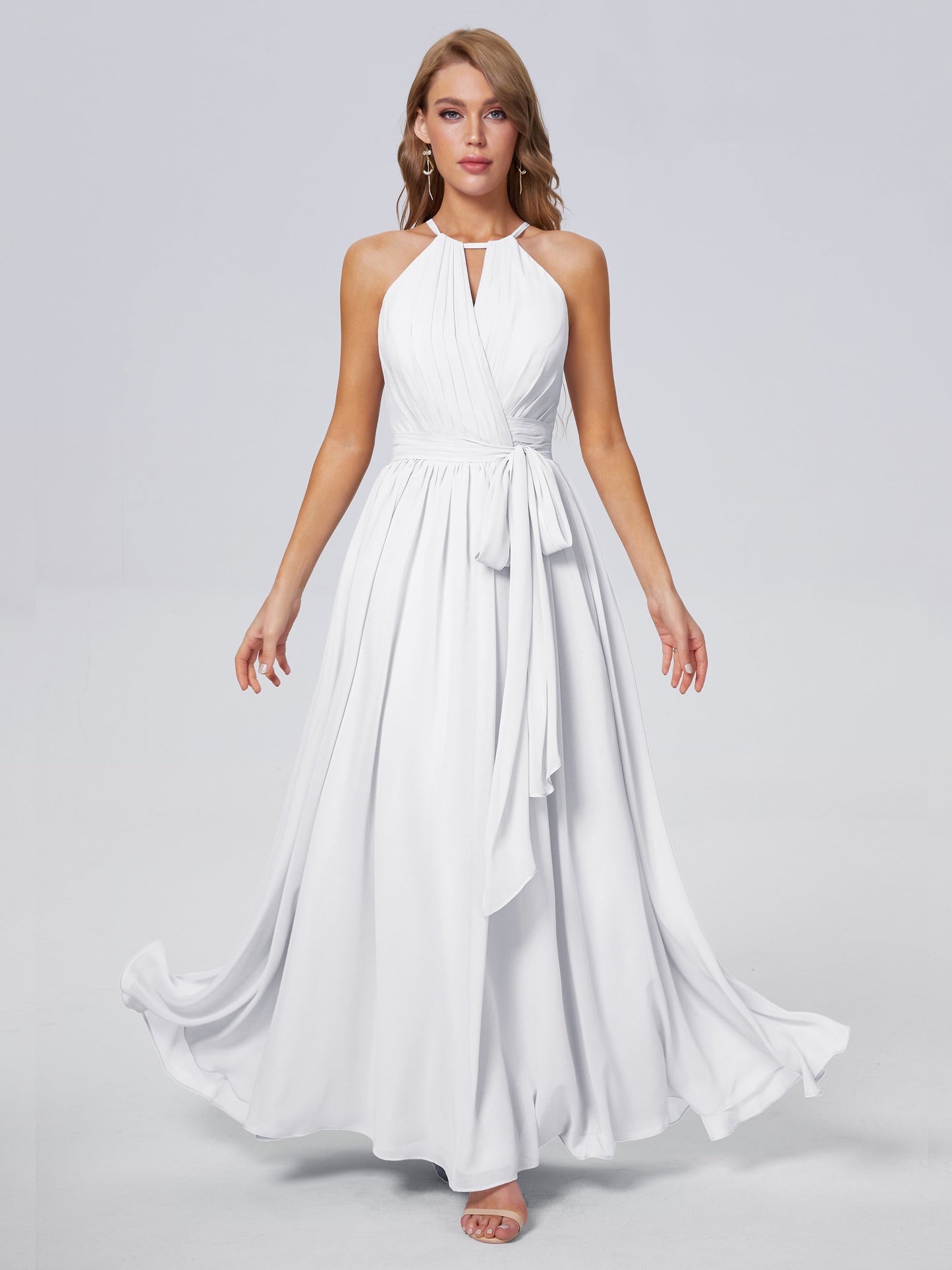 Amy Gorgeous Halter Chiffon Long Bridesmaid Dresses
