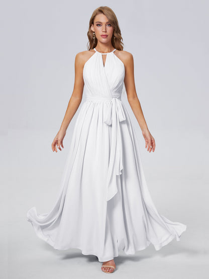 Amy Gorgeous Halter Chiffon Long Bridesmaid Dresses
