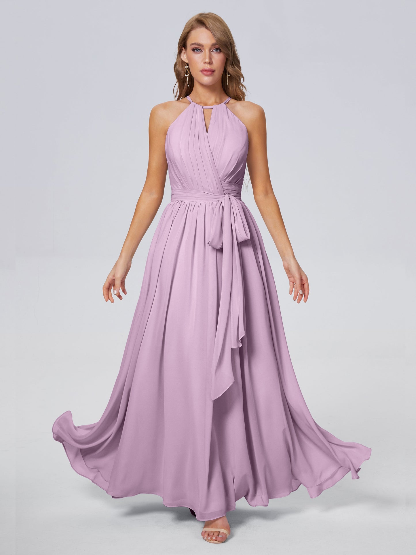 Amy Gorgeous Halter Chiffon Long Bridesmaid Dresses