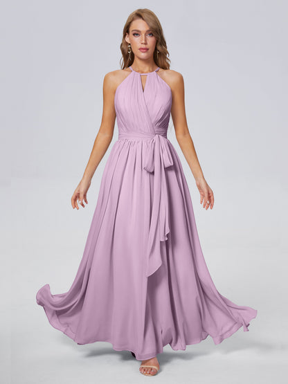 Amy Gorgeous Halter Chiffon Long Bridesmaid Dresses