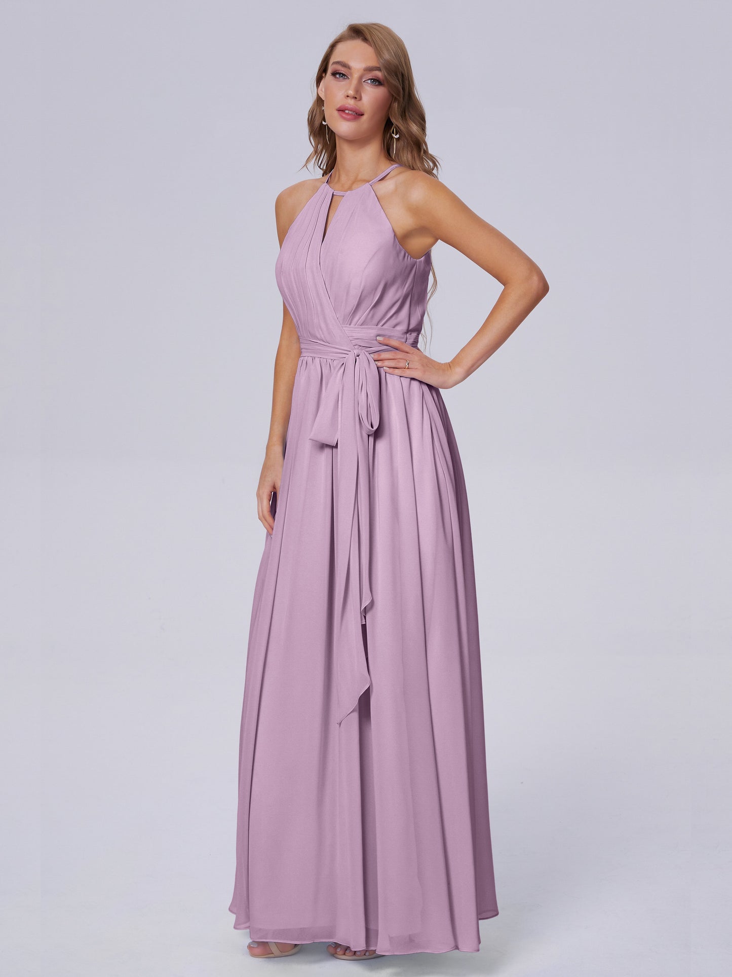 Amy Gorgeous Halter Chiffon Long Bridesmaid Dresses