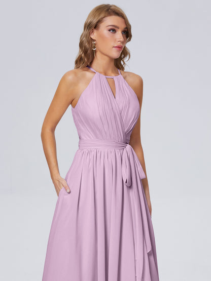 Amy Gorgeous Halter Chiffon Long Bridesmaid Dresses