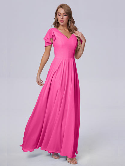 Anastasia Chiffon Long Bridesmaid Dresses With Sleeves