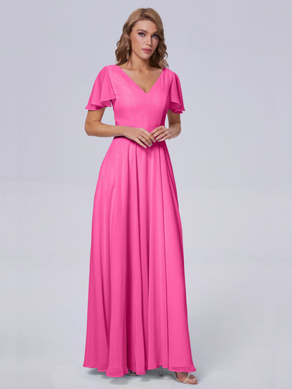 Anastasia Chiffon Long Bridesmaid Dresses With Sleeves