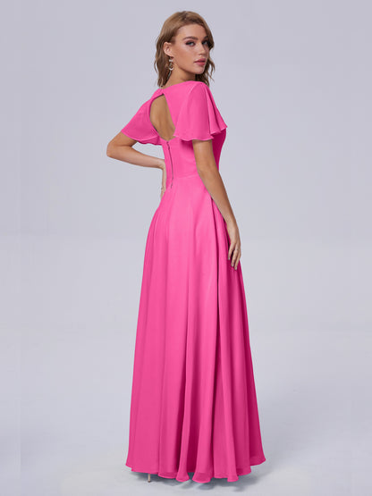 Anastasia Chiffon Long Bridesmaid Dresses With Sleeves
