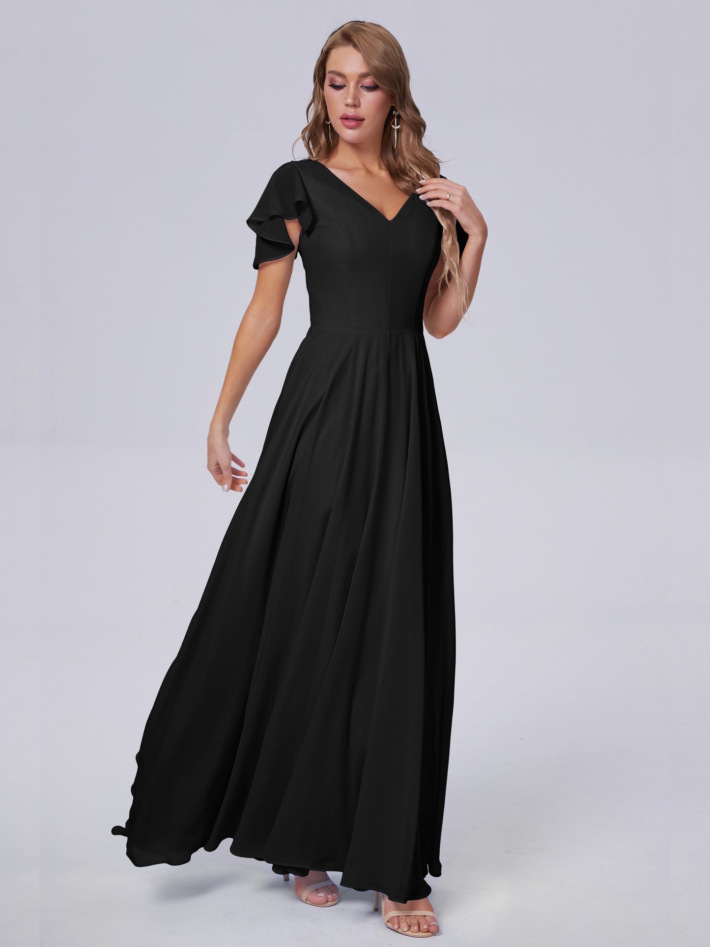 Anastasia Chiffon Long Bridesmaid Dresses With Sleeves