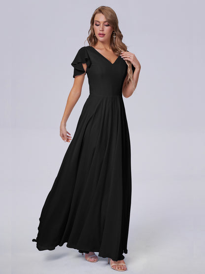 Anastasia Chiffon Long Bridesmaid Dresses With Sleeves