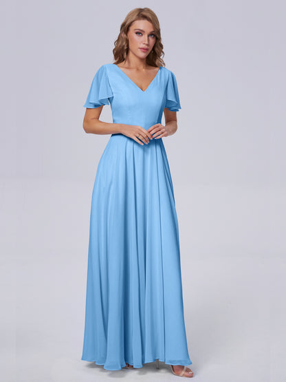 Anastasia Chiffon Long Bridesmaid Dresses With Sleeves