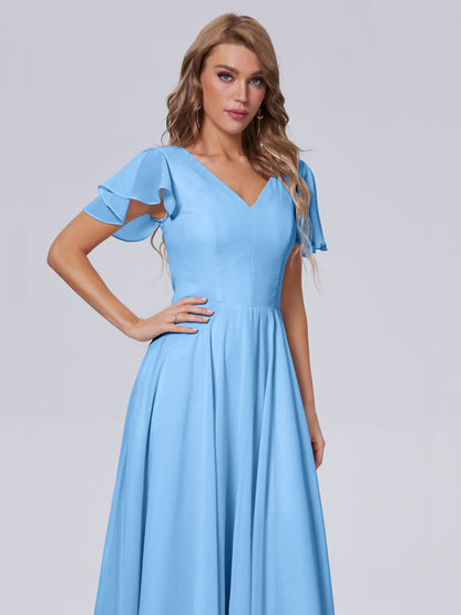 Anastasia Chiffon Long Bridesmaid Dresses With Sleeves