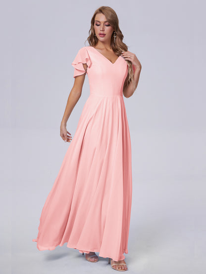 Anastasia Chiffon Long Bridesmaid Dresses With Sleeves
