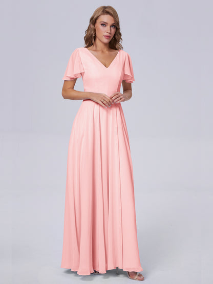 Anastasia Chiffon Long Bridesmaid Dresses With Sleeves