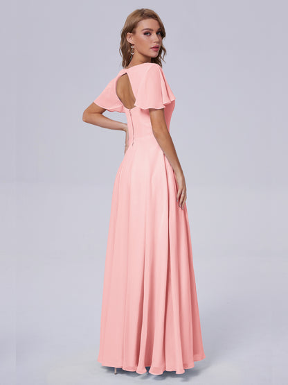 Anastasia Chiffon Long Bridesmaid Dresses With Sleeves