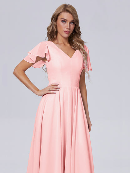 Anastasia Chiffon Long Bridesmaid Dresses With Sleeves
