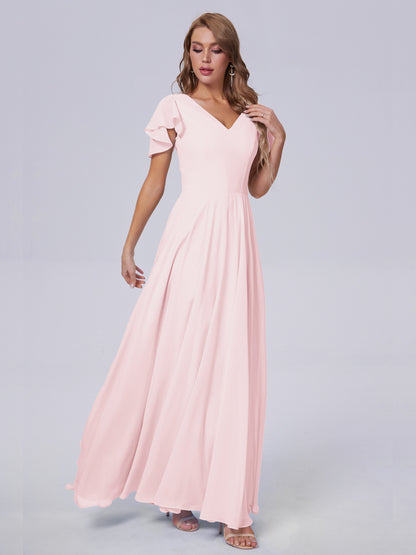 Anastasia Chiffon Long Bridesmaid Dresses With Sleeves