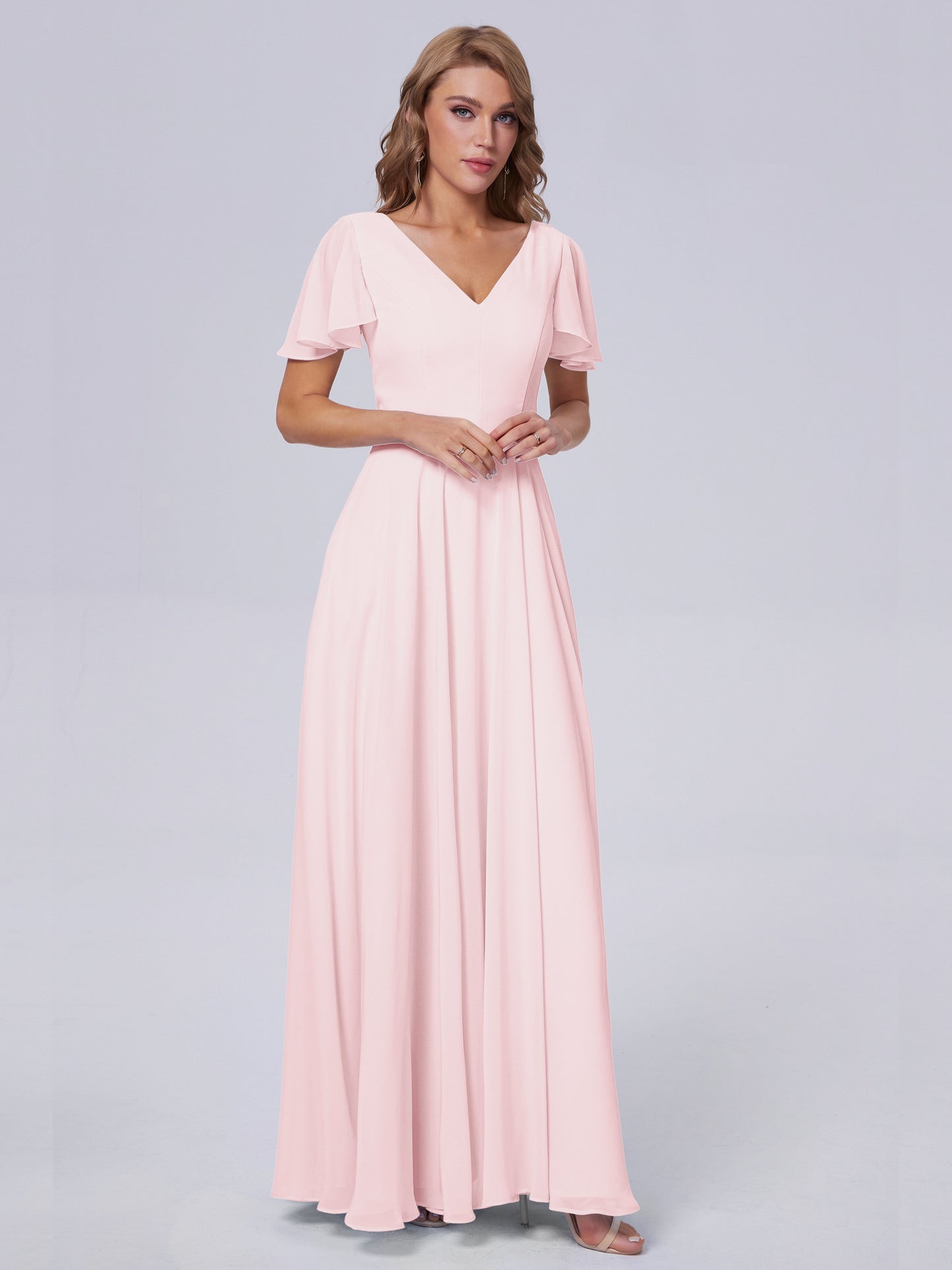 Anastasia Chiffon Long Bridesmaid Dresses With Sleeves