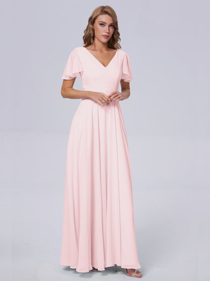 Anastasia Chiffon Long Bridesmaid Dresses With Sleeves