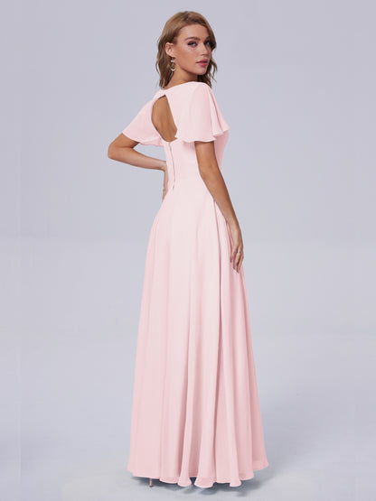 Anastasia Chiffon Long Bridesmaid Dresses With Sleeves