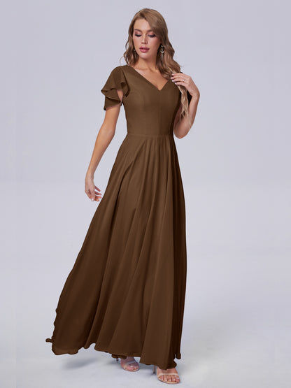 Anastasia Chiffon Long Bridesmaid Dresses With Sleeves