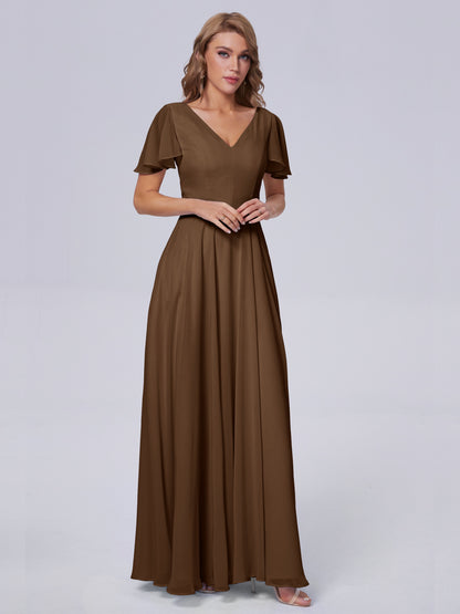 Anastasia Chiffon Long Bridesmaid Dresses With Sleeves