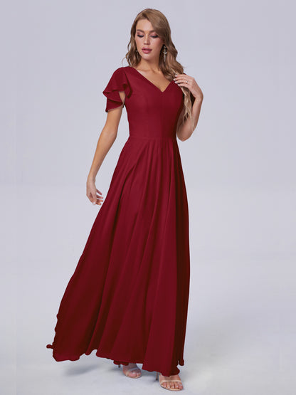 Anastasia Chiffon Long Bridesmaid Dresses With Sleeves