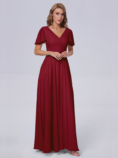 Anastasia Chiffon Long Bridesmaid Dresses With Sleeves