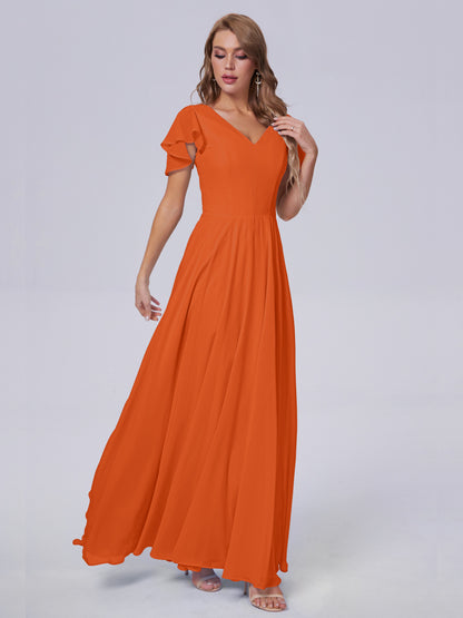 Anastasia Chiffon Long Bridesmaid Dresses With Sleeves