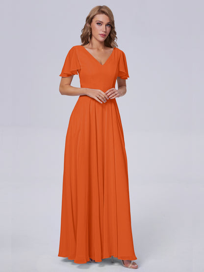 Anastasia Chiffon Long Bridesmaid Dresses With Sleeves