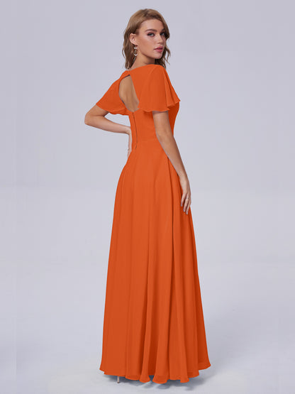 Anastasia Chiffon Long Bridesmaid Dresses With Sleeves