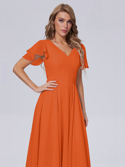 Anastasia Chiffon Long Bridesmaid Dresses With Sleeves