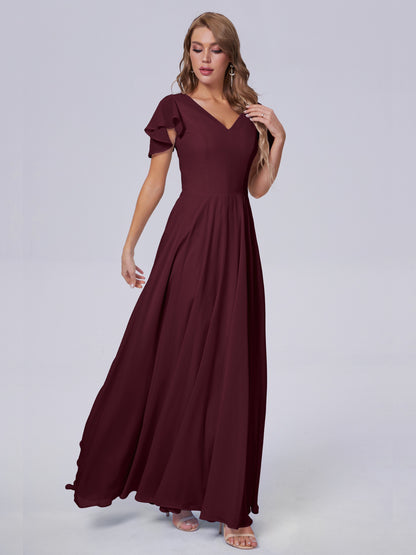Anastasia Chiffon Long Bridesmaid Dresses With Sleeves