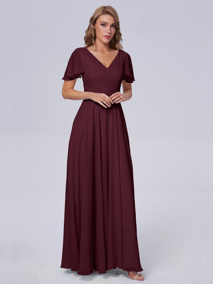 Anastasia Chiffon Long Bridesmaid Dresses With Sleeves