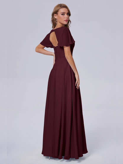 Anastasia Chiffon Long Bridesmaid Dresses With Sleeves