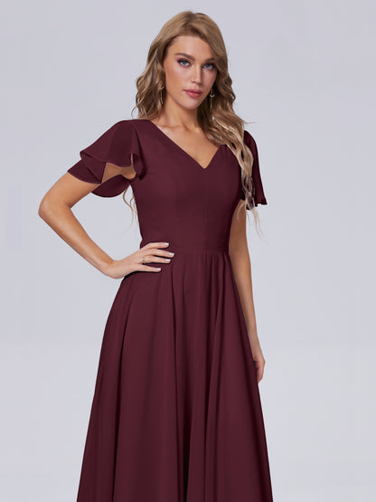 Anastasia Chiffon Long Bridesmaid Dresses With Sleeves