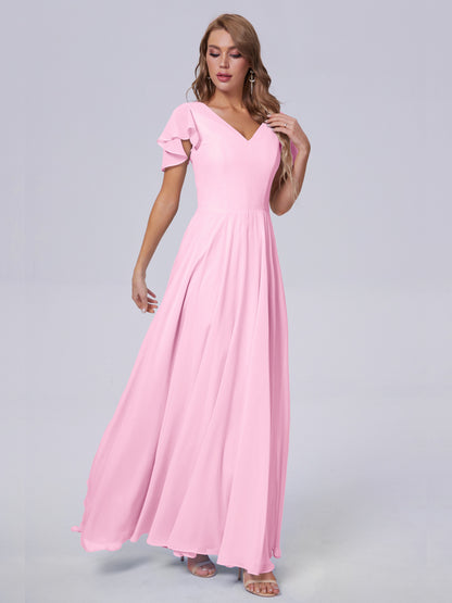 Anastasia Chiffon Long Bridesmaid Dresses With Sleeves