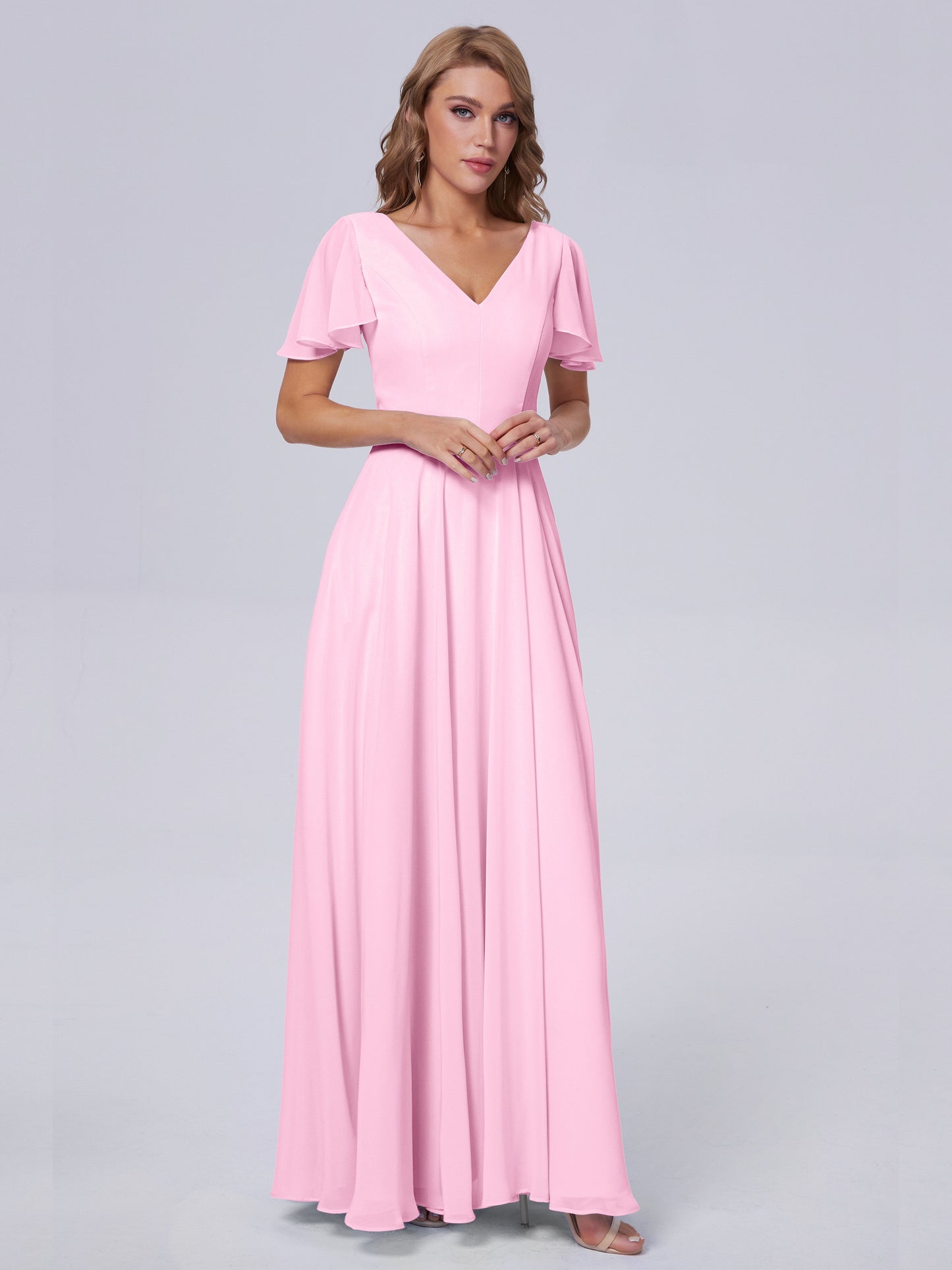 Anastasia Chiffon Long Bridesmaid Dresses With Sleeves