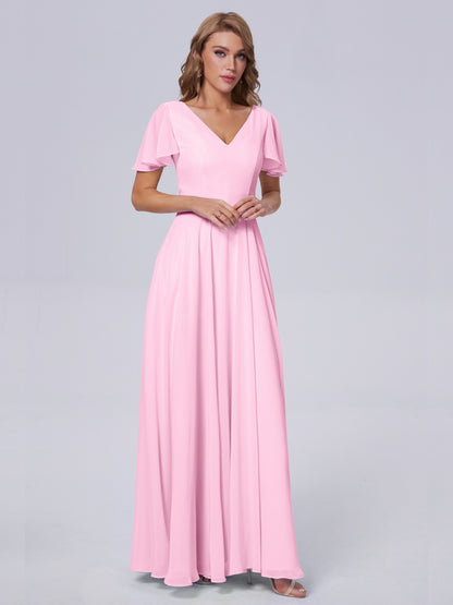 Anastasia Chiffon Long Bridesmaid Dresses With Sleeves