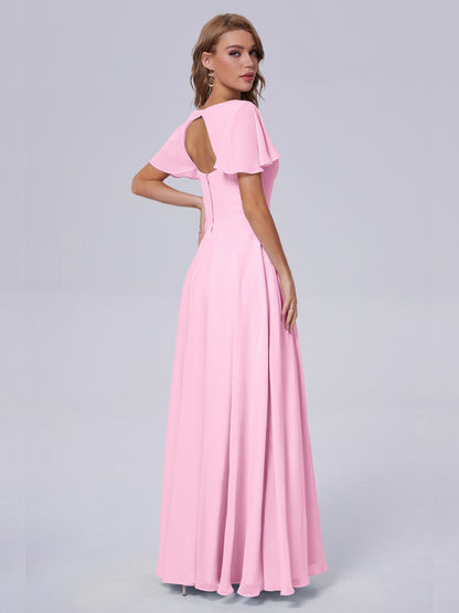 Anastasia Chiffon Long Bridesmaid Dresses With Sleeves