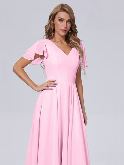Anastasia Chiffon Long Bridesmaid Dresses With Sleeves